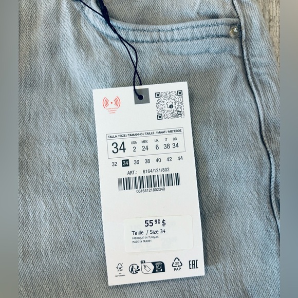 NWT Zara High Rise Straight Ankle Length Gray Jean Size 34 (US 2) - Picture 8 of 8
